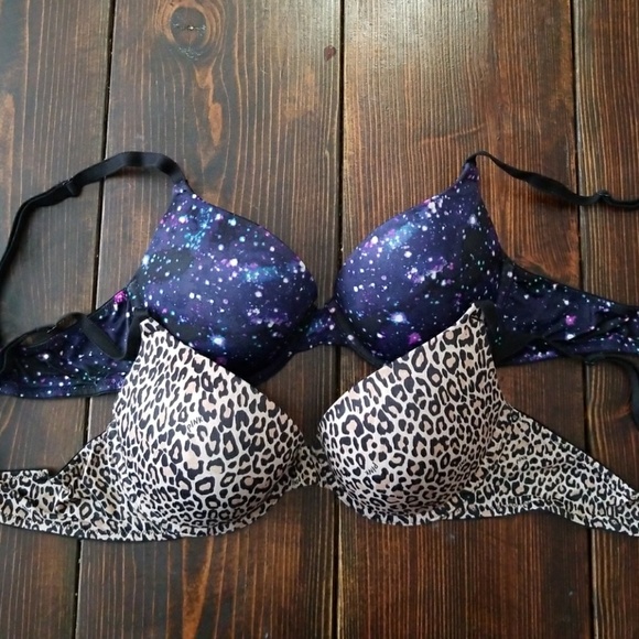PINK Victoria's Secret Other - Two Pink Bras Leopard and Galaxy Print 36B